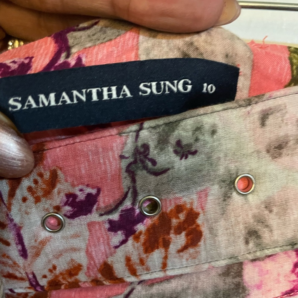 SAMANTHA SUNG Vibrant Pink and Green A-Line Skirt - Picture 3 of 3